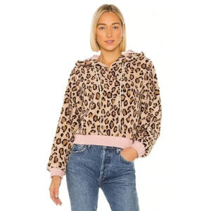 LPA size XS Faux Fur Leopard Suzetta Pull Over Hoodie